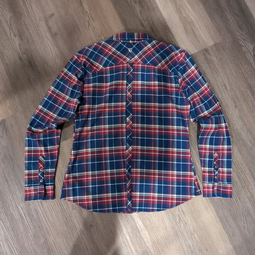 Exc. Kuhl Womens Alina Flannel Button Shirt Large Long Sleeve Plaid Blue Red - Picture 2 of 9